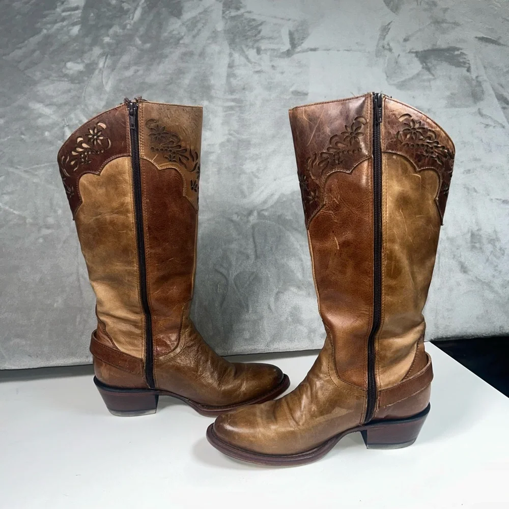 Red Hawk Austria vintage tan floral leather boots - Picture 3 of 13